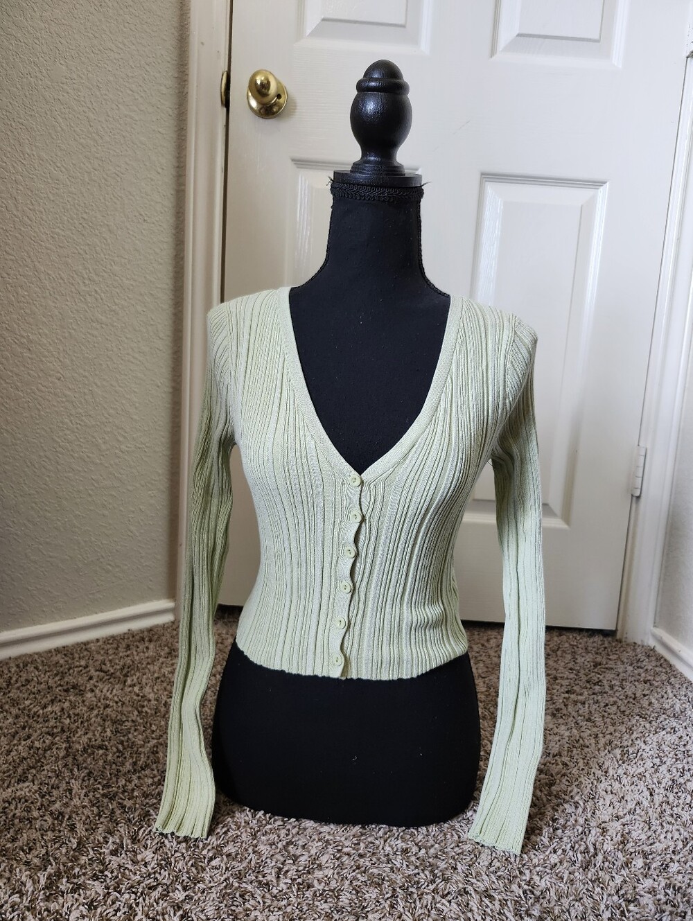 Princess Polly Mint Ribbed V-Neck Button-Front Sweater